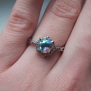 Beautiful Mystic Topaz CZ Diamond Ring (Size 8)